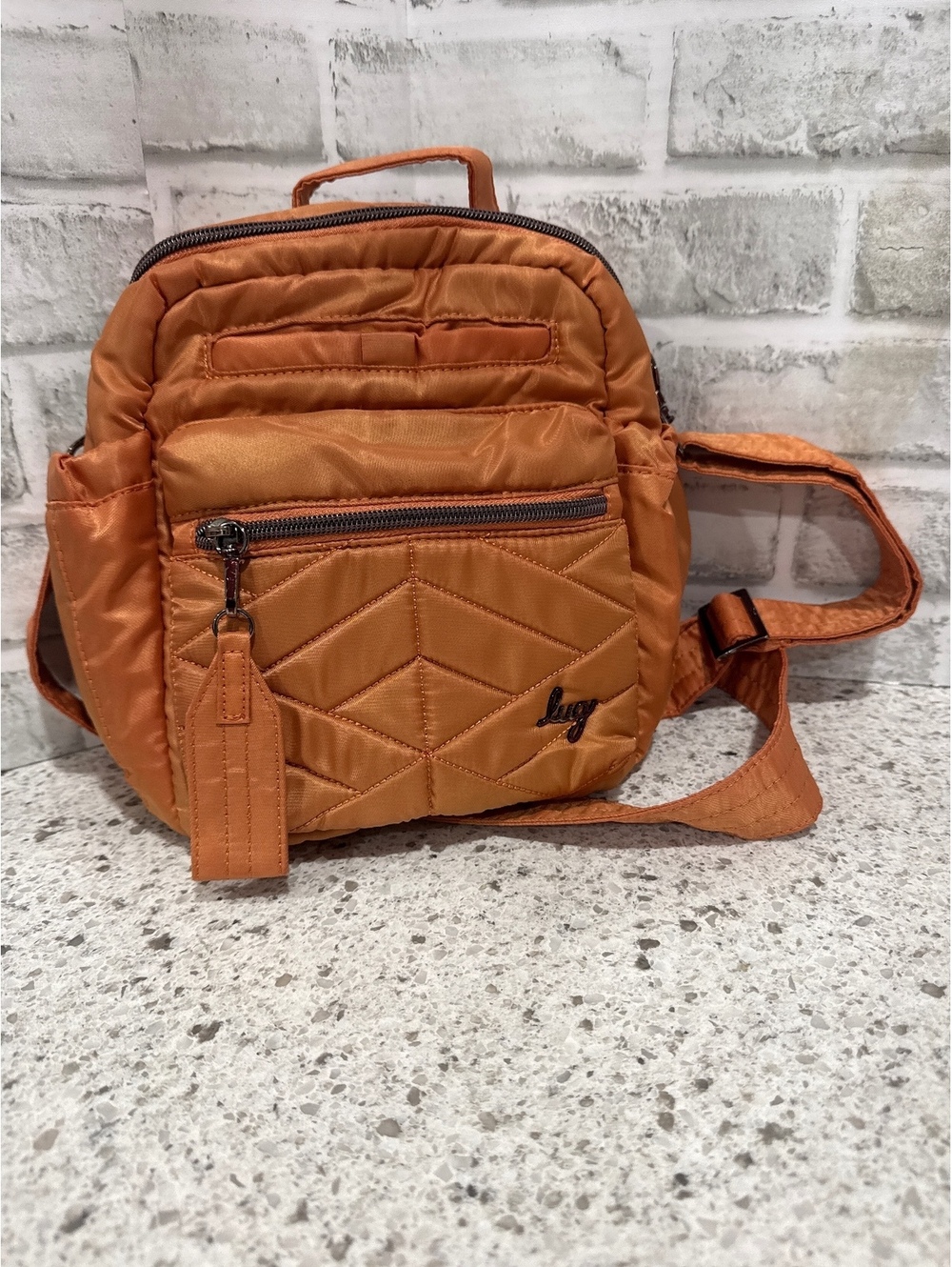 Lug Orange Quilted Crossbody Bag with Adjustable Strap
